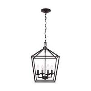lot 22 image: Home Decorators Collection Weyburn 4-Light Bronze Farmhouse Chandelier Light Fixture with Caged Metal Shade  Customer Returns See Pictures