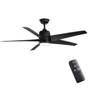 lot 26 image: Lot of Hampton Bay Mena 54 in. White Color Changing Integrated LED IndoorOutdoor Matte Black Ceiling Fan with Light Kit and Remote Control Customer Returns See Pictures