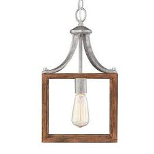 lot 34 image: Hampton Bay Boswell Quarter 1-Light Brushed Nickel Mini-Pendant with Weathered Wood Accents Customer Returns See Pictures