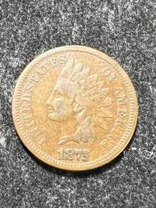lot 21 image: 1875 US INDIAN HEAD CENT VG