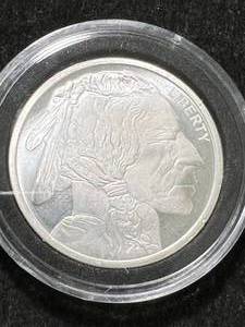 lot 25 image: 1 TROY OZ .999 FINE SILVER BUFFALO INDIAN ROUND IN AIRTITE