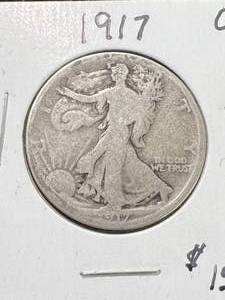 lot 32 image: 1917 US WALKING LIBERTY HALF DOLLAR