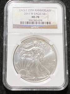 lot 37 image: 2011 AMERICAN SILVER EAGLE NGC MS70