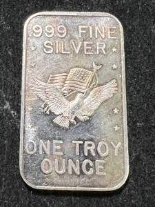 lot 43 image: 1 TROY OZ .999 FINE SILVER US ASSAY OFFICE BAR