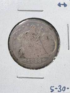 lot 55 image: 1853 ARROWS US SEATED LIBERTY QUARTER
