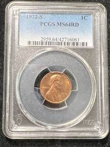 lot 58 image: 1972-S US LINCOLN CENT PCGS MS64RD