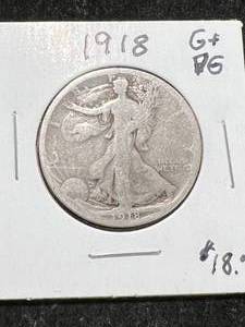 lot 67 image: 1918 US WALKING LIBERTY HALF DOLLAR