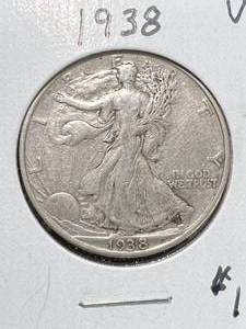 lot 74 image: 1938 US WALKING LIBERTY HALF DOLLAR