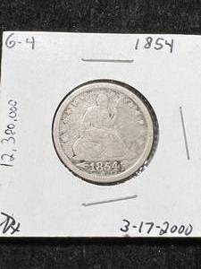 lot 75 image: 1854 ARROWS US SEATED LIBERTY QUARTER