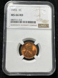 lot 78 image: 1955 US WHEAT CENT NGC MS66 RD
