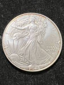 lot 79 image: 2024 AMERICAN SILVER EAGLE 1 TROY OZ .999 FINE SILVER