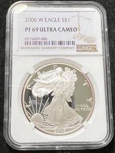 lot 85 image: 2006-W PROOF AMERICAN SILVER EAGLE NGC PF69 ULTRA CAMEO