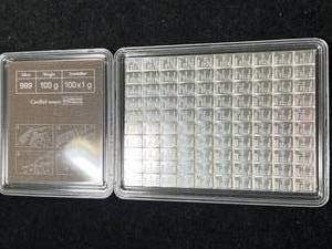 lot 89 image: 100 GRAMS .999 FINE SILVER VALCAMBI SUISSE BAR