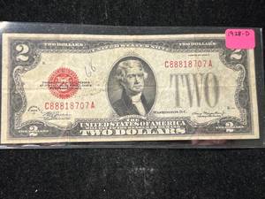 lot 98 image: 1928-D US RED SEAL $2 BILL