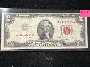 lot 99 image: 1953B US RED SEAL $2 BILL