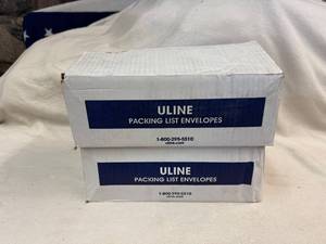 lot 120 image: Two Boxes of Uline Packing List Envelopes with American Flag 5.5 x 10