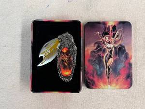 lot 129 image: Boris Vallejo Collectible Knife in Metal Case. Mistress of the Volcano Kingstone Collection