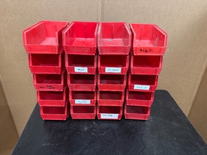 lot 15 image: 20 Storage Bins with back Hanging Ledge