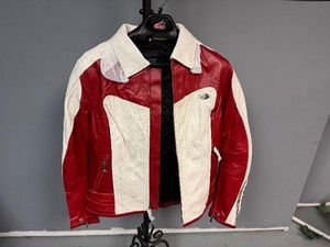 lot 45 image: Hein Gericke Womans Red and Cream Leather Jacket (Size 12)