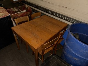 lot 10 image: Vintage Wooden Dining Table with Four Matching Chairs