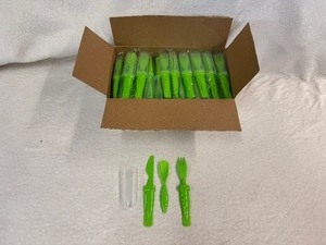 lot 150 image: Box of Handy Plastic Silverware Set Includes fork, spoon and knife with Cover (Qty 50) Great for picnics, grad parties and more