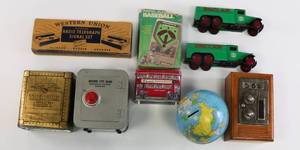 lot 46 image: Vintage Toy Lot - Toy Safes, Telegraphs, Mattel Baseball