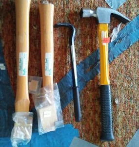 lot 88 image: Hatchet Handles (2)  hammer, Wrecking bar