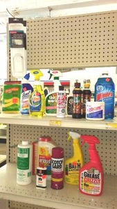 lot 92 image: Household Cleaners. Grease grizzly, Windex, Old English and More.