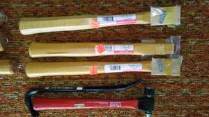 lot 86 image: Hatchet Handles (3), ball pein hammer, Wrecking bar