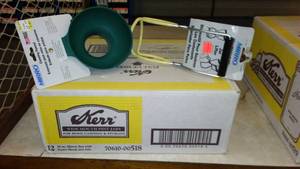 lot 108 image: Kerrr Reg. Canning Jars 16 oz. (12), Funnel, Jar Grabber.