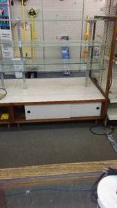 lot 131 image: Double Sided Display Shelving with Storage.
