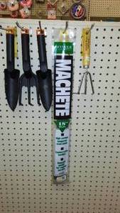 lot 260 image: 18 in. Machete and garden hand tools.