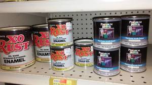 lot 336 image: Paint Cans (7), Qt. (2) X-O Rust, Almond.