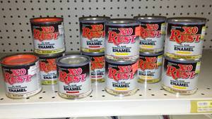 lot 347 image: Paint Cans (12), X-O Rust, Red, Orange, Yellow.