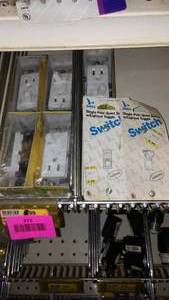 lot 375 image: SwitchOutlet Combo (5) Single Lighted switches (2), White.