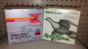 lot 590 image: Ammunition, Winchester and Remington 16 GA. Game Loads.