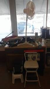 lot 691 image: Cabinet, Fan, Stools, Workmate, Work Light and More.