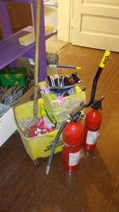 lot 706 image: Janitorial Mop, Wringer Buckets, Kidde ABC Fire Ext.  (2).
