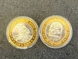 lot 10 image: 2 .999 Fine Silver Gaming Tokens
