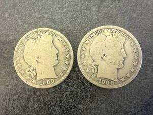 lot 12 image: 2 1900 Barber Half Dollars