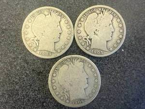 lot 14 image: 1904 O, 1905 S & 1906 O Barber Half Dollars