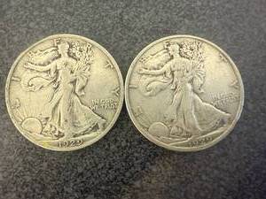 lot 20 image: 1929 S & 1929 D Walking Liberty Half Dollars
