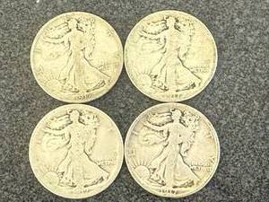 lot 21 image: 4 1917 Walking Liberty Half Dollars