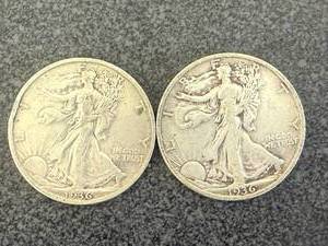 lot 23 image: 2 1936 S Walking Liberty Half Dollars