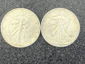 lot 27 image: 2 1941 D Walking Liberty Half Dollars