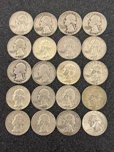 lot 56 image: 20 Silver Washington Quarters