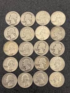 lot 58 image: 20 Silver Washington Quarters