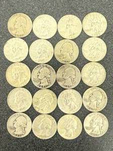lot 60 image: 20 Silver Washington Quarters