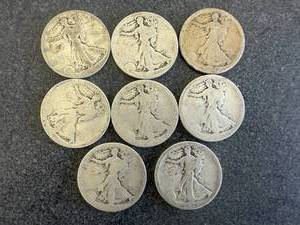 lot 80 image: 8 Walking Liberty Half Dollars