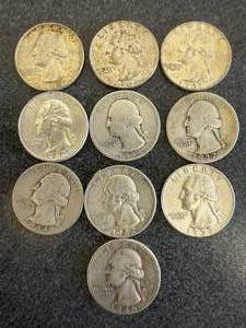 lot 84 image: 10 Silver Washington Quarters